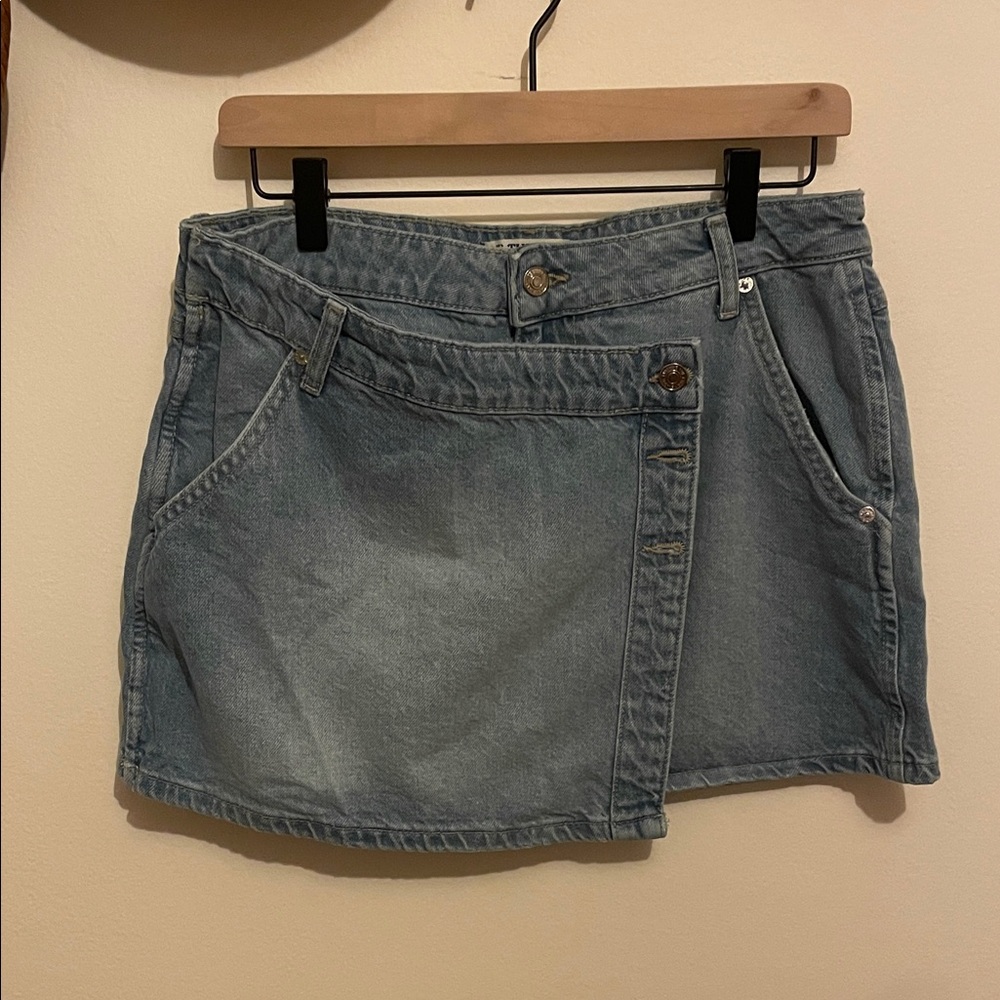 We The Free Light Blue Denim Wrap Skirt